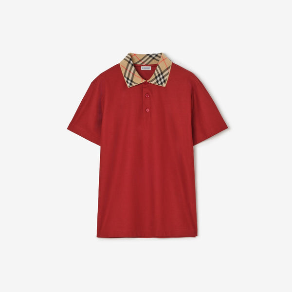 Check Collar Cotton Polo Shirt