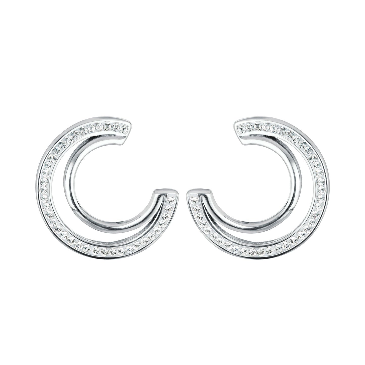 Sterling Silver Crystal Double Crescent Stud Earrings - Interactive Group