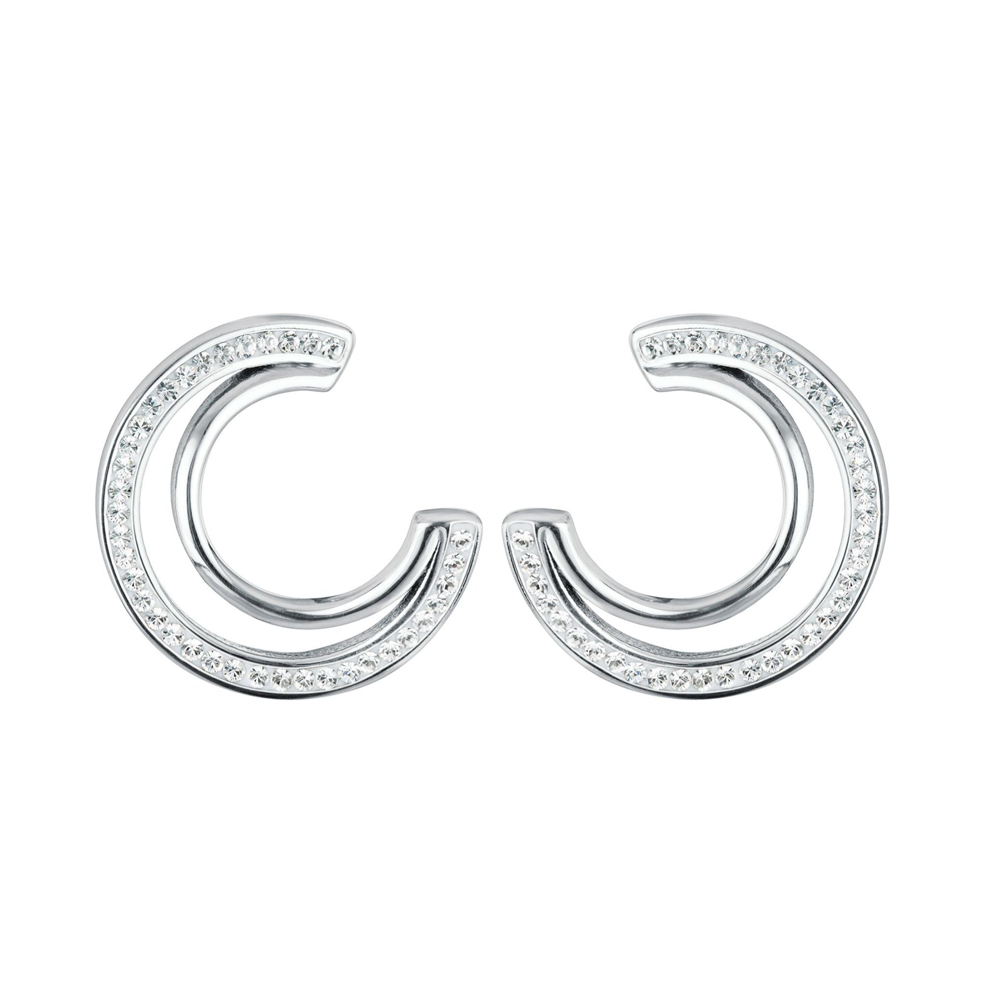 Sterling Silver Crystal Double Crescent Stud Earrings - Interactive Group