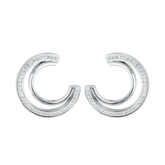 Sterling Silver Crystal Double Crescent Stud Earrings - Interactive Group