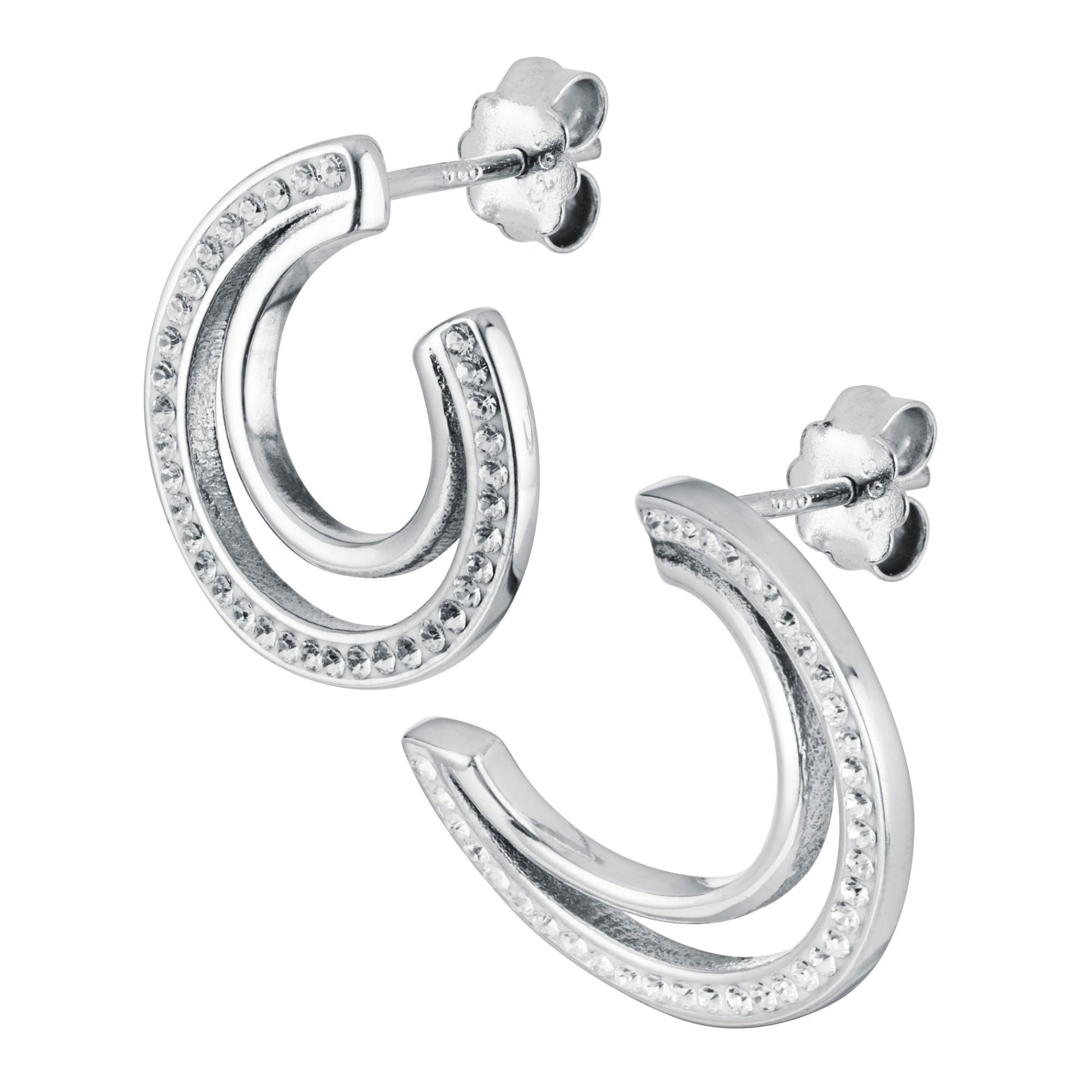 Sterling Silver Crystal Double Crescent Stud Earrings - Interactive Group