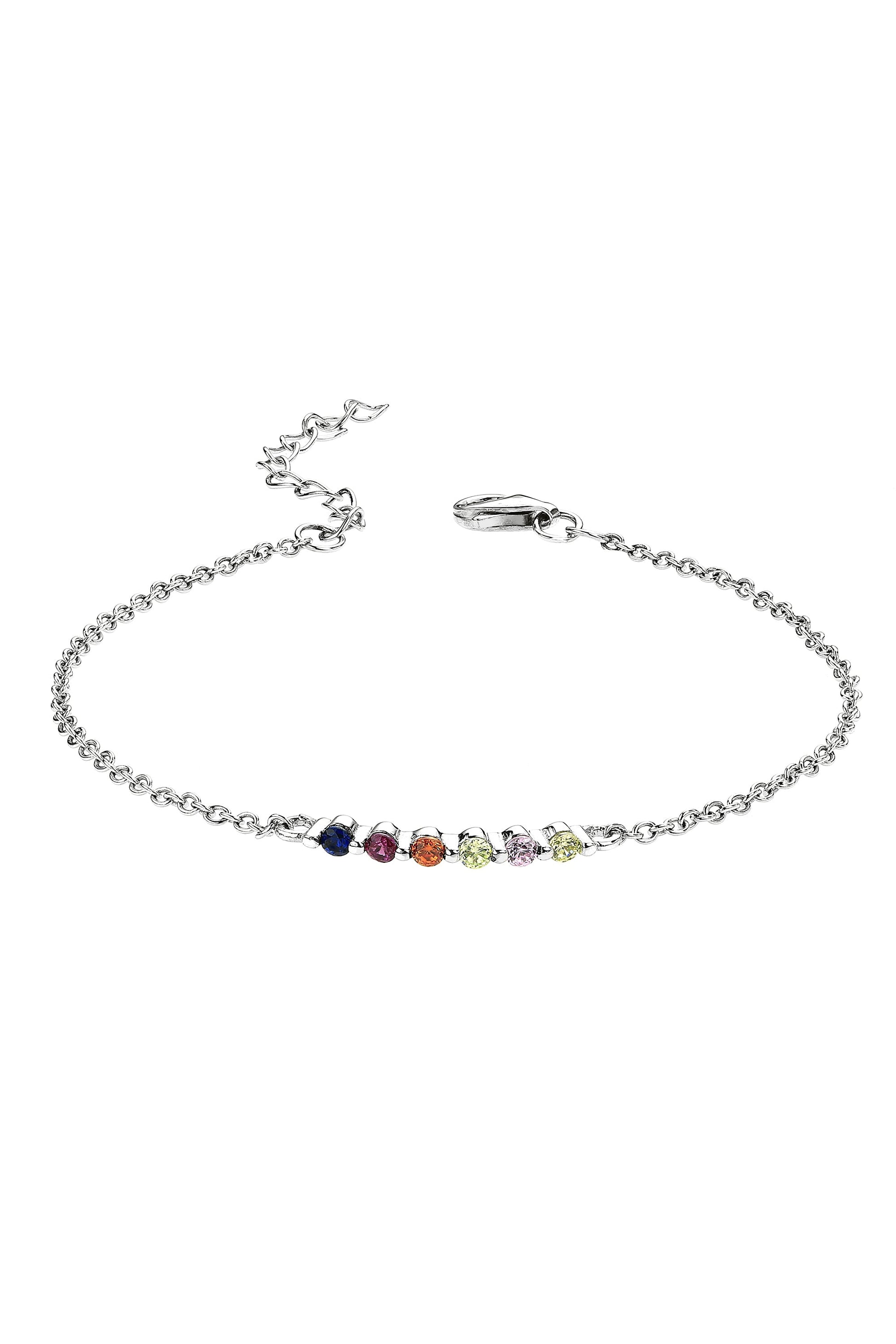Sterling Silver Multi-colour Stone Bar Bracelet - Interactive Group