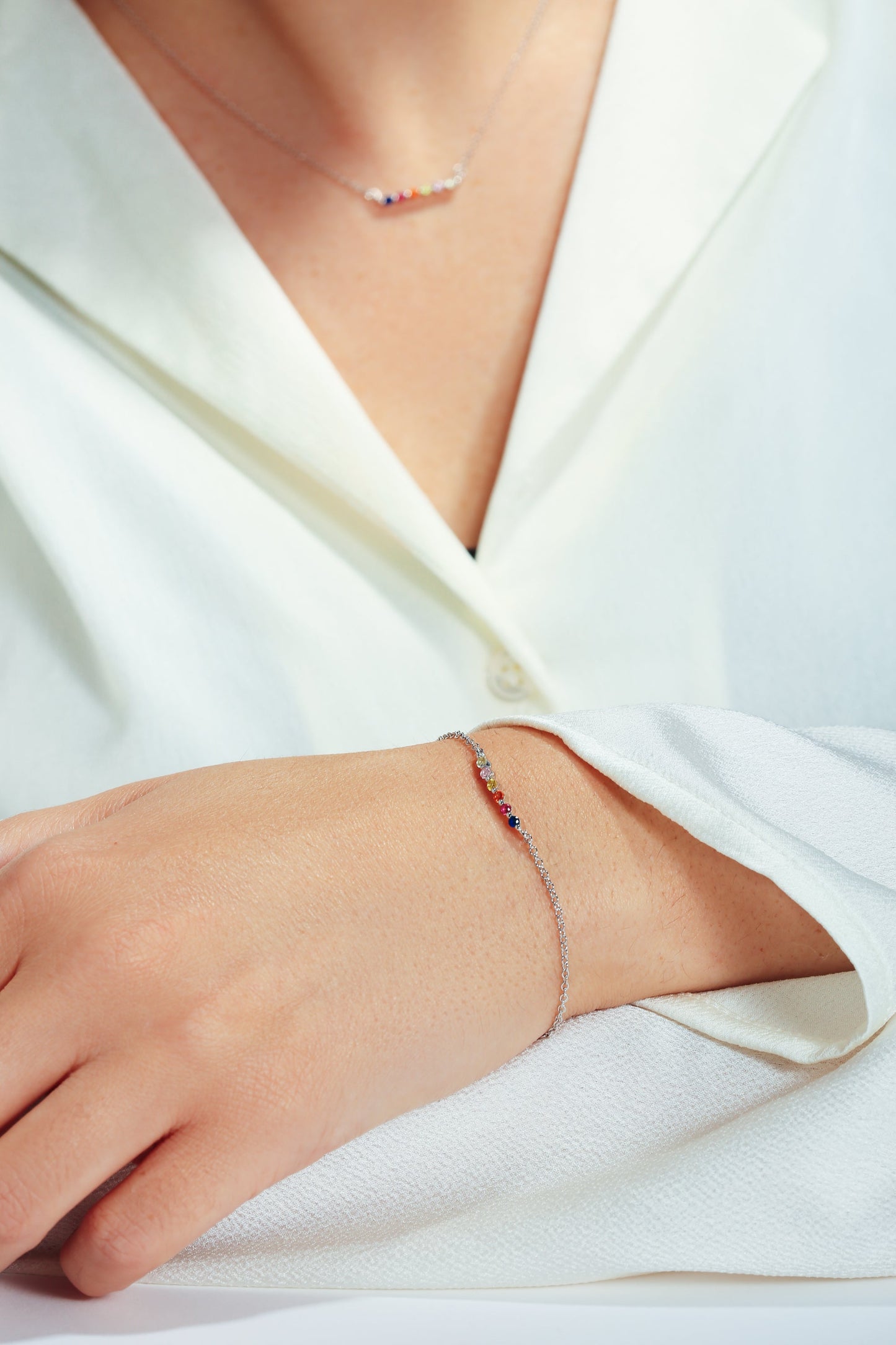 Sterling Silver Multi-colour Stone Bar Bracelet - Interactive Group