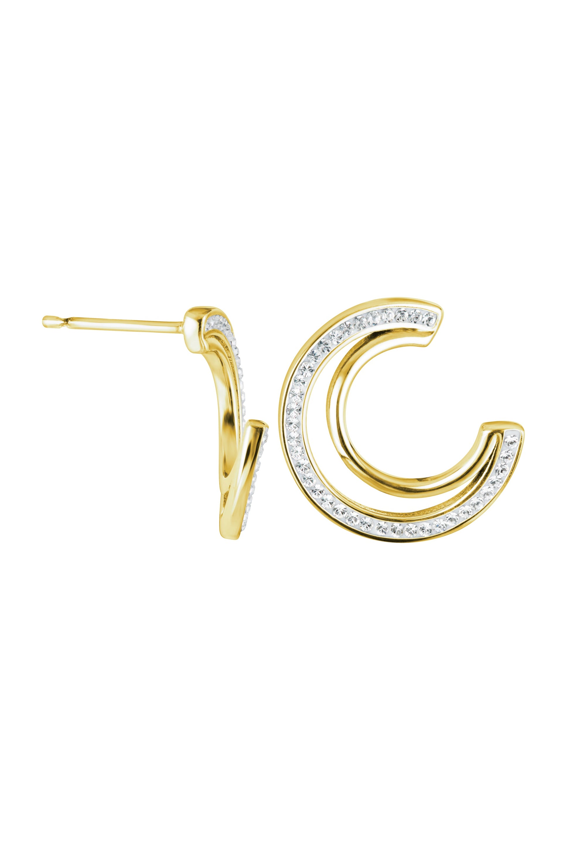 Gold Plated Sterling Silver Crystal Double Crescent Stud Earrings - Interactive Group