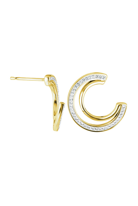 Gold Plated Sterling Silver Crystal Double Crescent Stud Earrings - Interactive Group