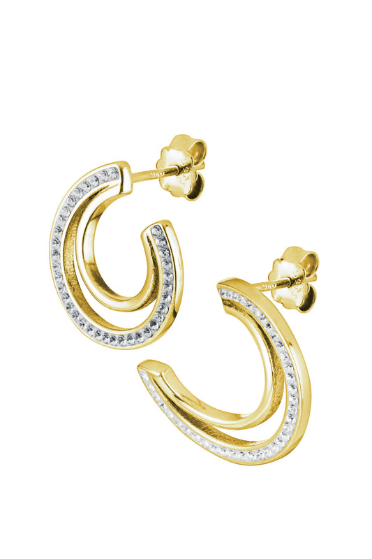 Gold Plated Sterling Silver Crystal Double Crescent Stud Earrings - Interactive Group