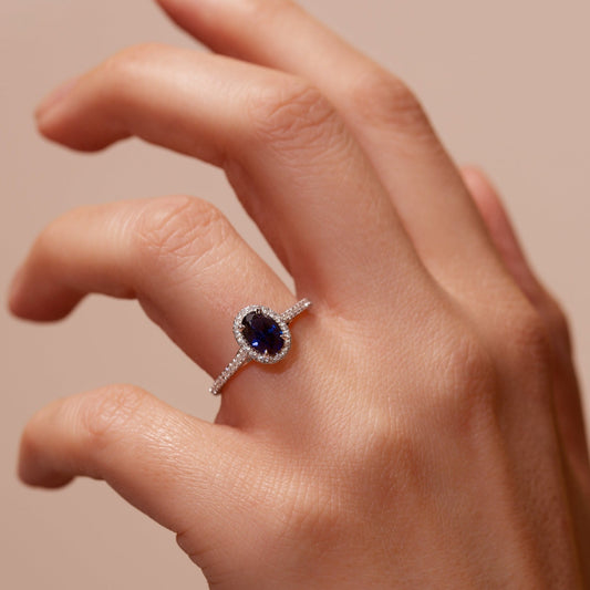 Rosalind | 9ct White Gold 0.20ct tw Lab Grown Diamond and Created Sapphire Ring - Interactive Group