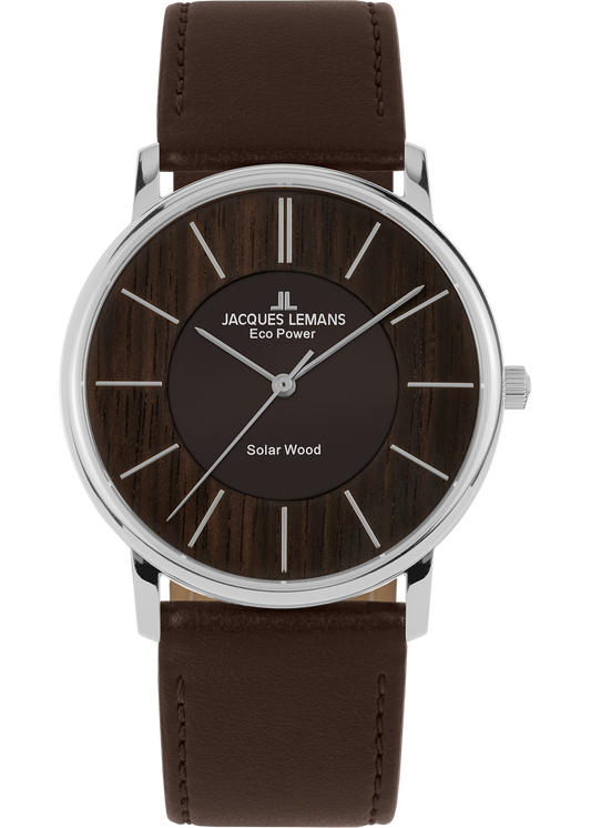 Eco Power Solar Wood Dark Brown Vegan Strap Men's Watch - Interactive Group