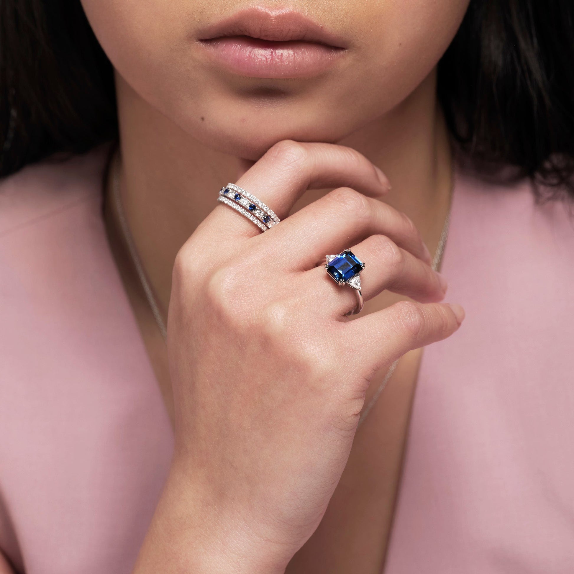 Cassie | 9ct White Gold Created Sapphire and 0.36ct tw Lab Grown Diamond Ring - Interactive Group