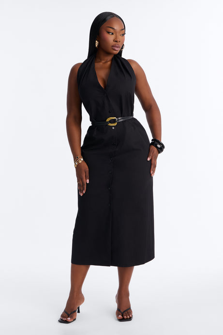 Better Come Correct Poplin Belted Midi Dress