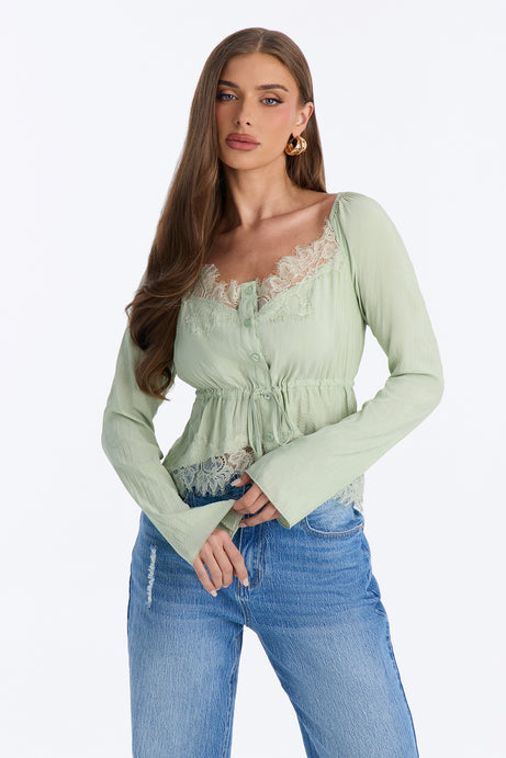 Nikola Lace Trim Button Up Blouse