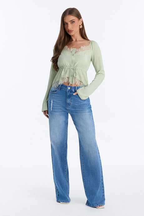 Nikola Lace Trim Button Up Blouse
