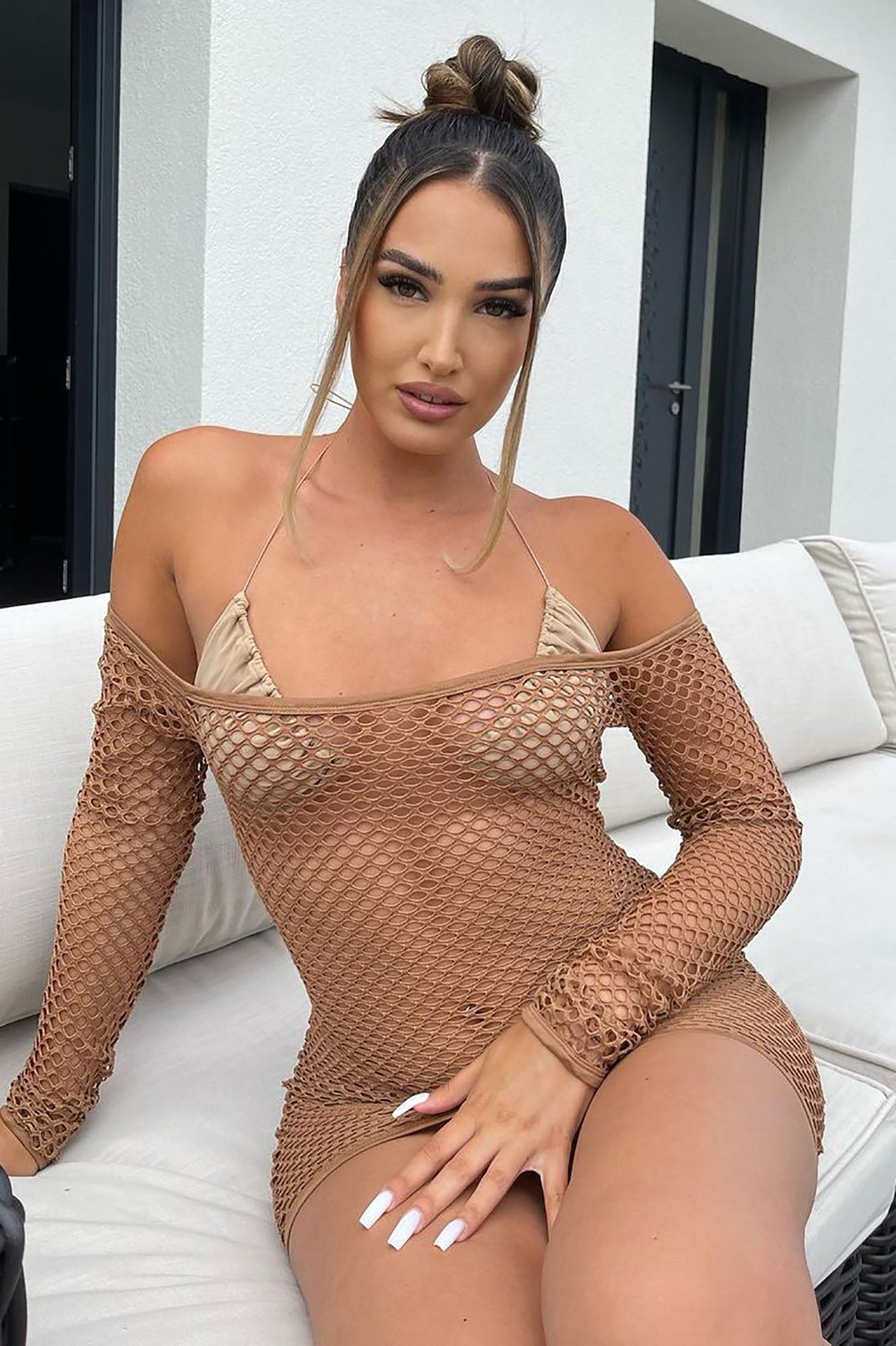 Beach Please Fishnet Dress Cover Up - Nude