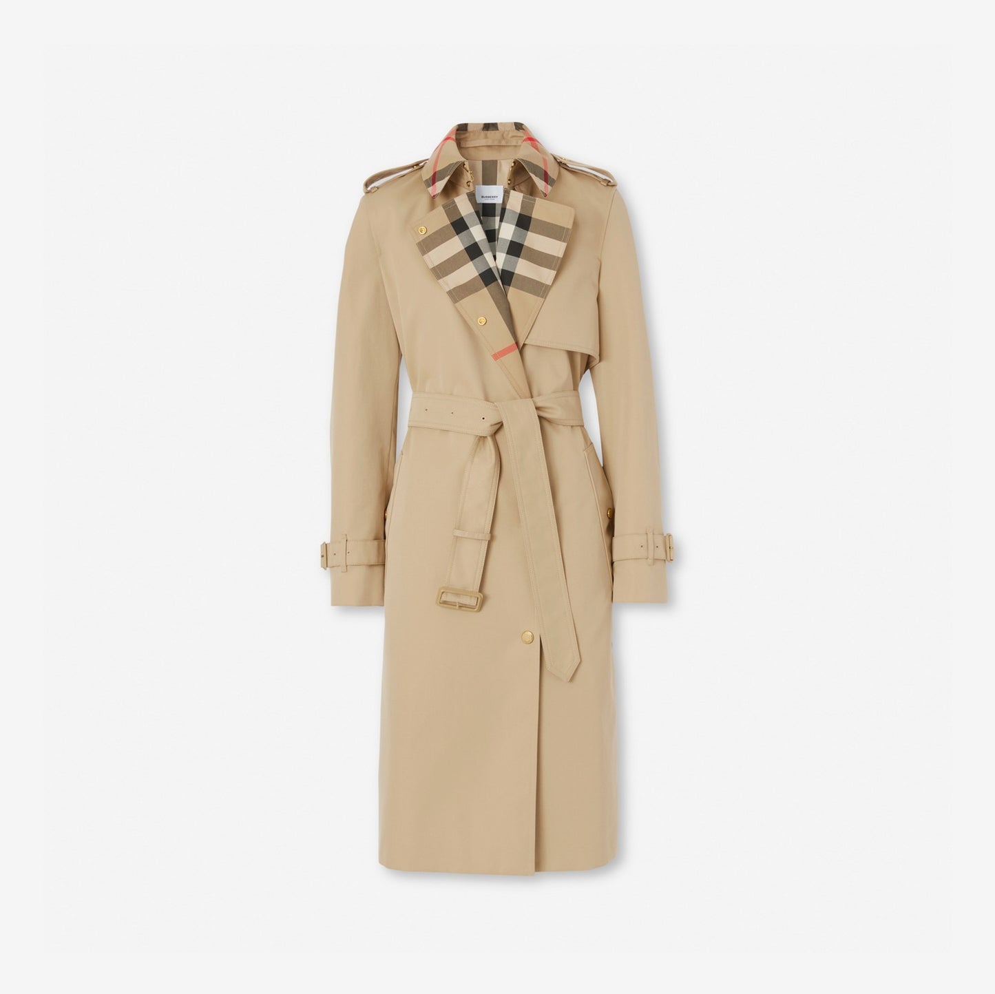 Long Check Collar Gabardine Trench Coat