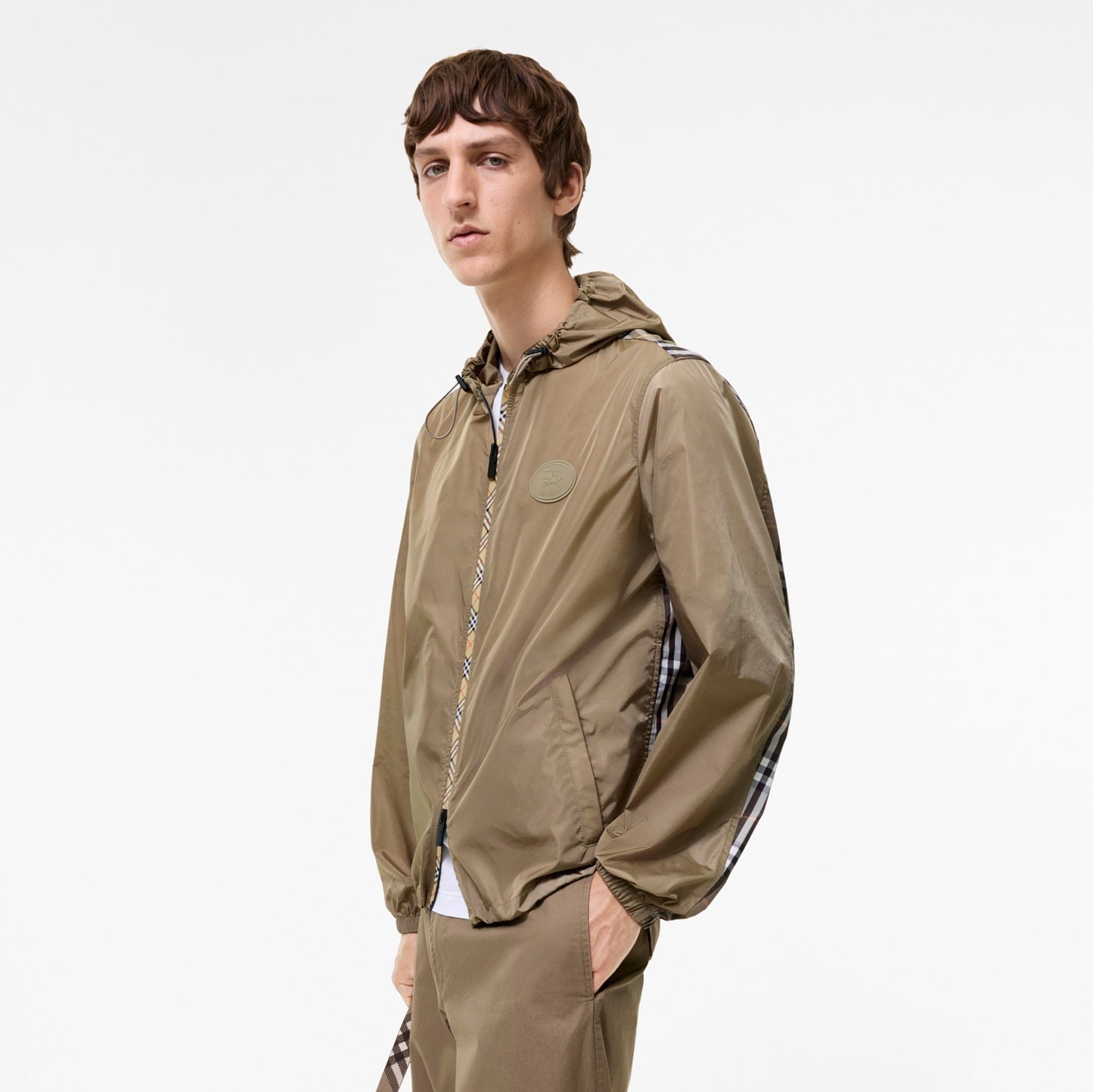 Check Trim Nylon Hooded Jacket