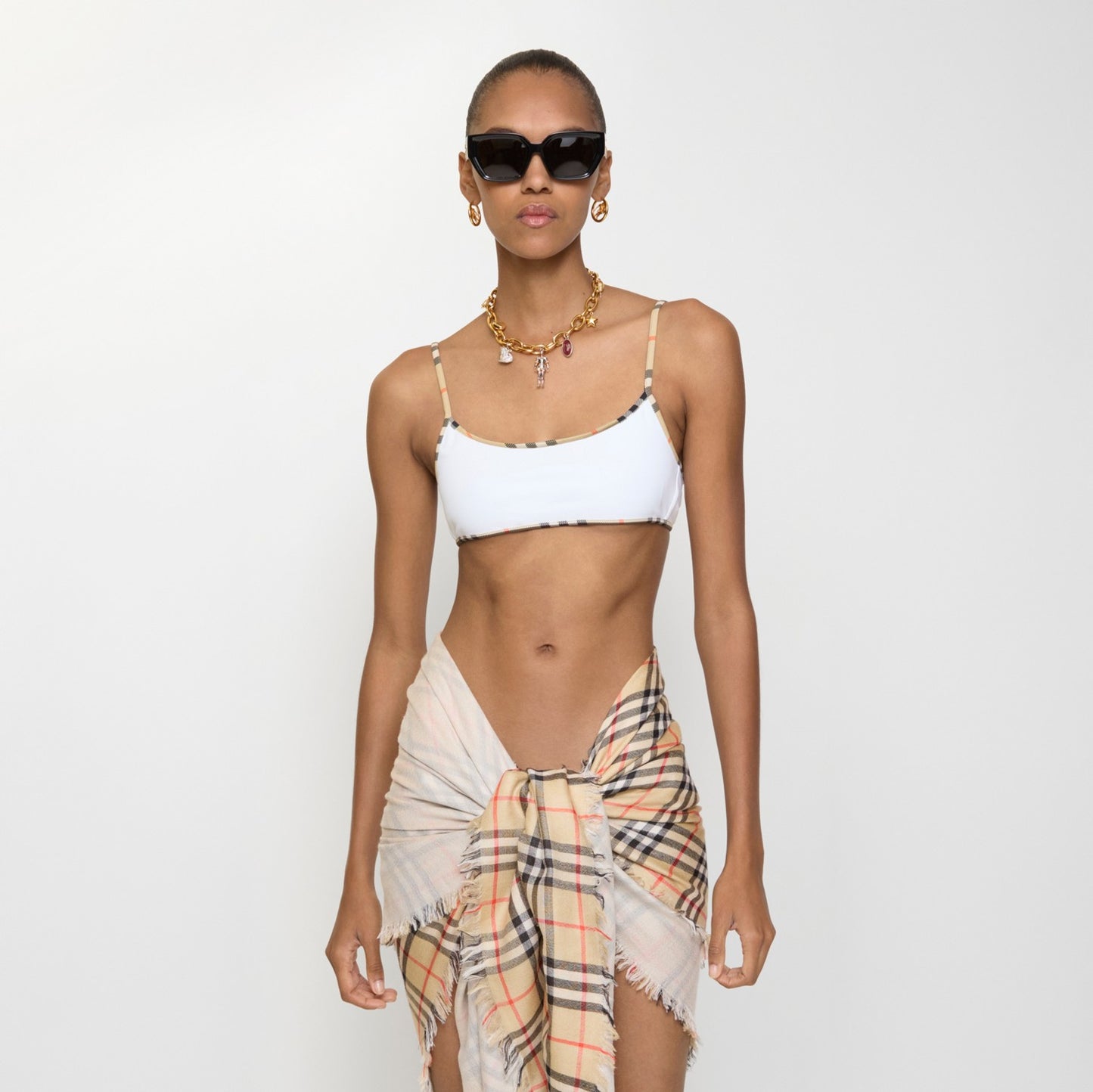 Check Trim Bikini Top