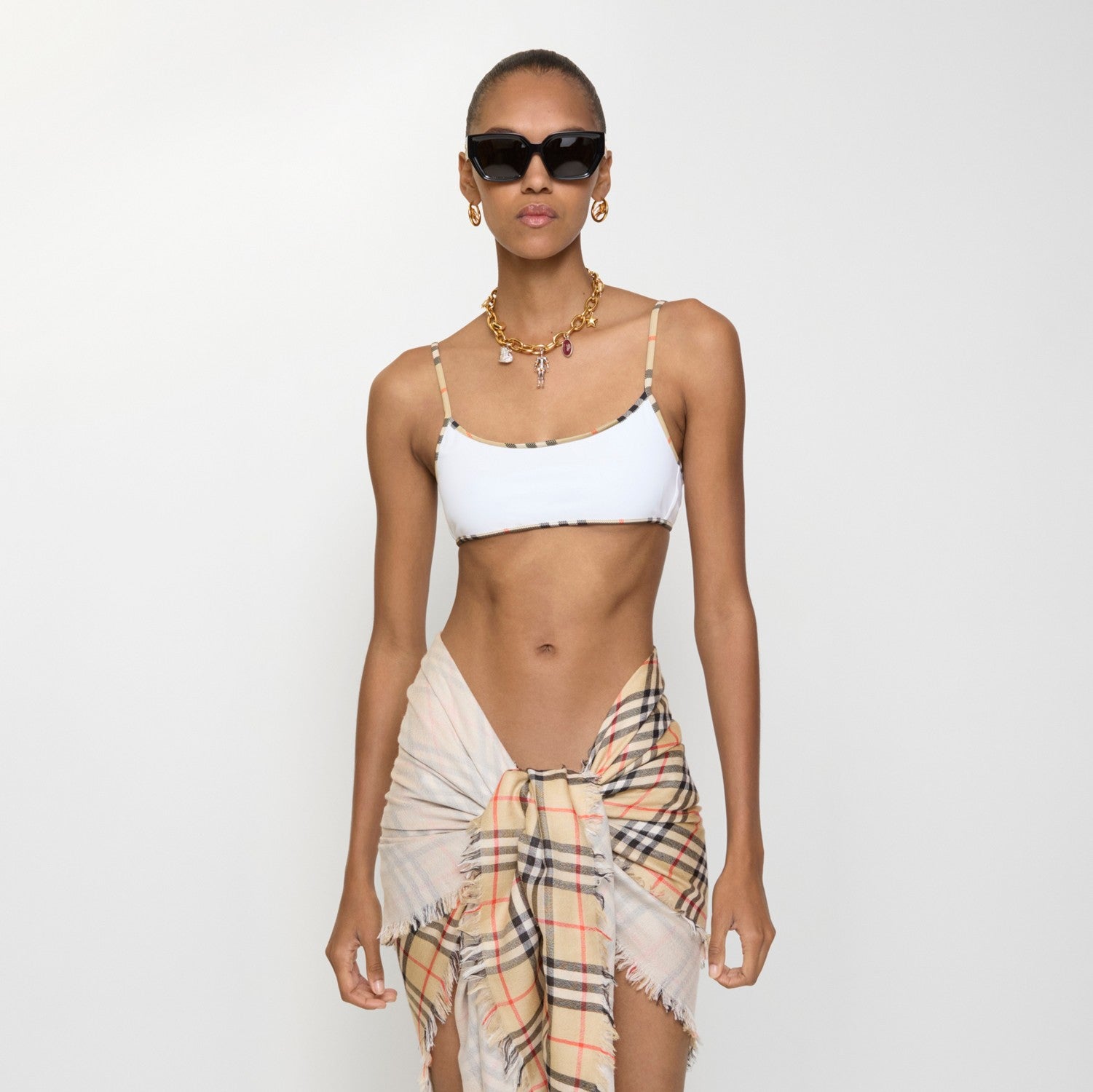 Check Trim Bikini Top