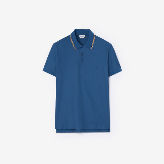 Check Trim Cotton Polo Shirt