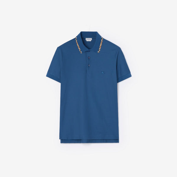Check Trim Cotton Polo Shirt