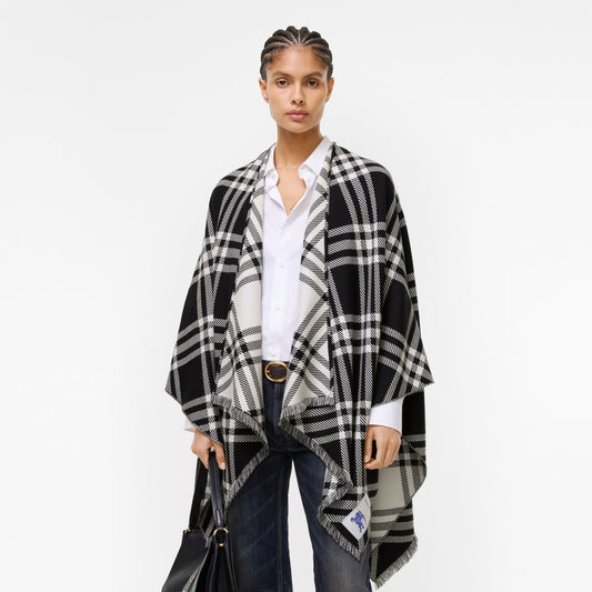 Check Wool Silk Cashmere Cape