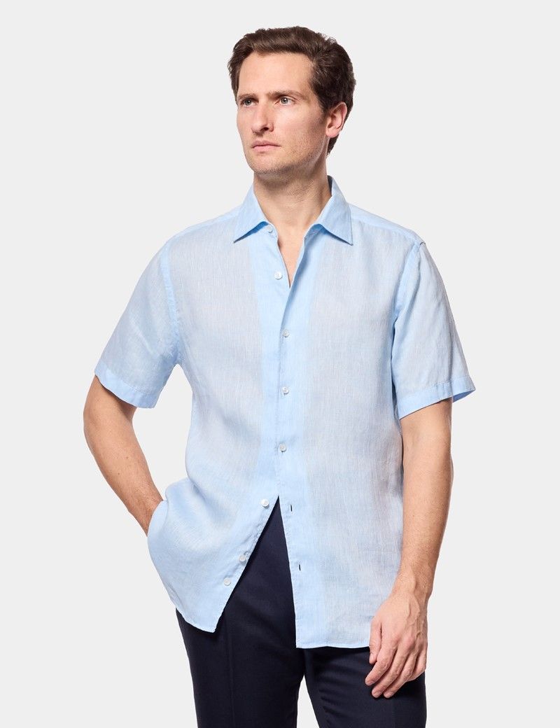 Light Blue Linen Shirt - Short Sleeve