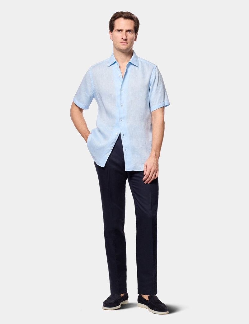 Light Blue Linen Shirt - Short Sleeve