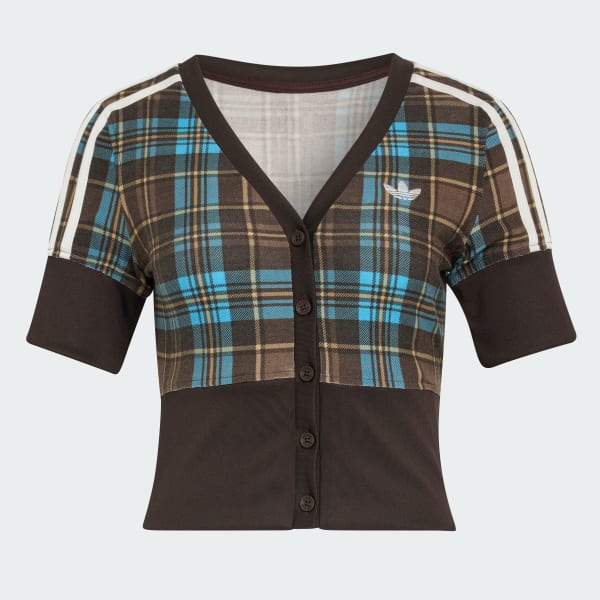 CHECKED V-NECK SHIRT WITH BUTTONS