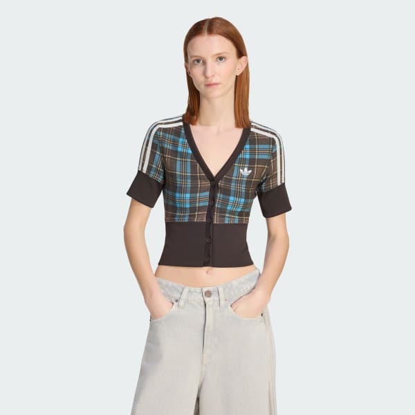 CHECKED V-NECK SHIRT WITH BUTTONS