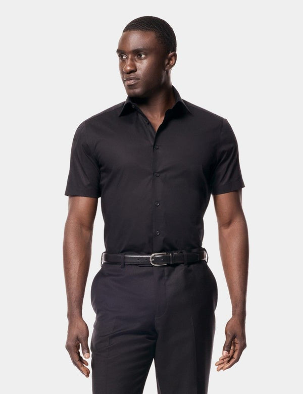 Fitted Slim Black Shirt - Short Sleeve