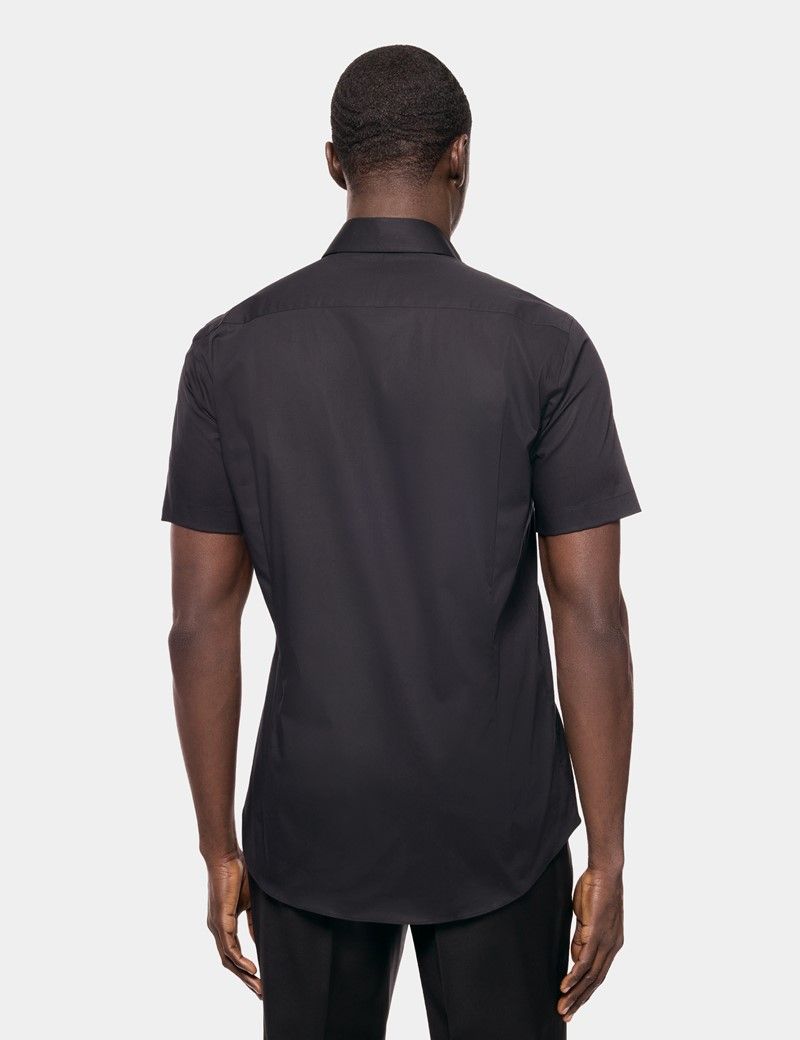 Fitted Slim Black Shirt - Short Sleeve