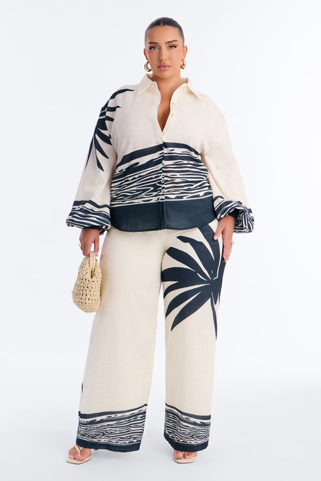 Resort Statement Linen Pant Set - Ivory/combo