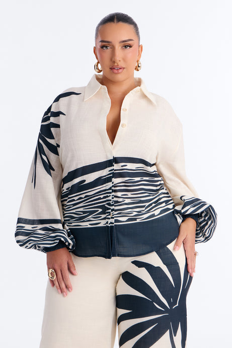 Resort Statement Linen Pant Set - Ivory/combo