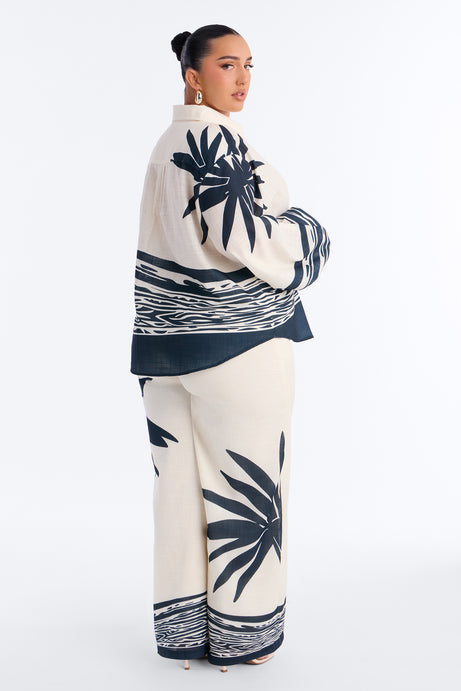 Resort Statement Linen Pant Set - Ivory/combo