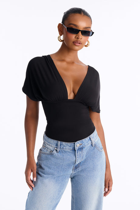 Sophie Ruched Short Sleeve V-Neck Bodysuit