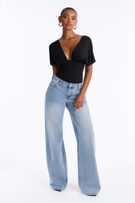 Sophie Ruched Short Sleeve V-Neck Bodysuit