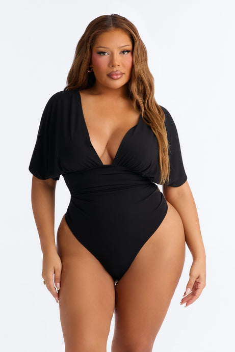 Sophie Ruched Short Sleeve V-Neck Bodysuit