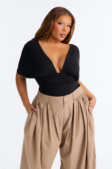 Sophie Ruched Short Sleeve V-Neck Bodysuit
