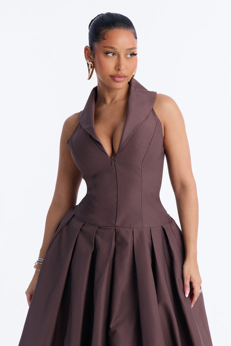 Liliana Bubble Maxi Dress - Brown