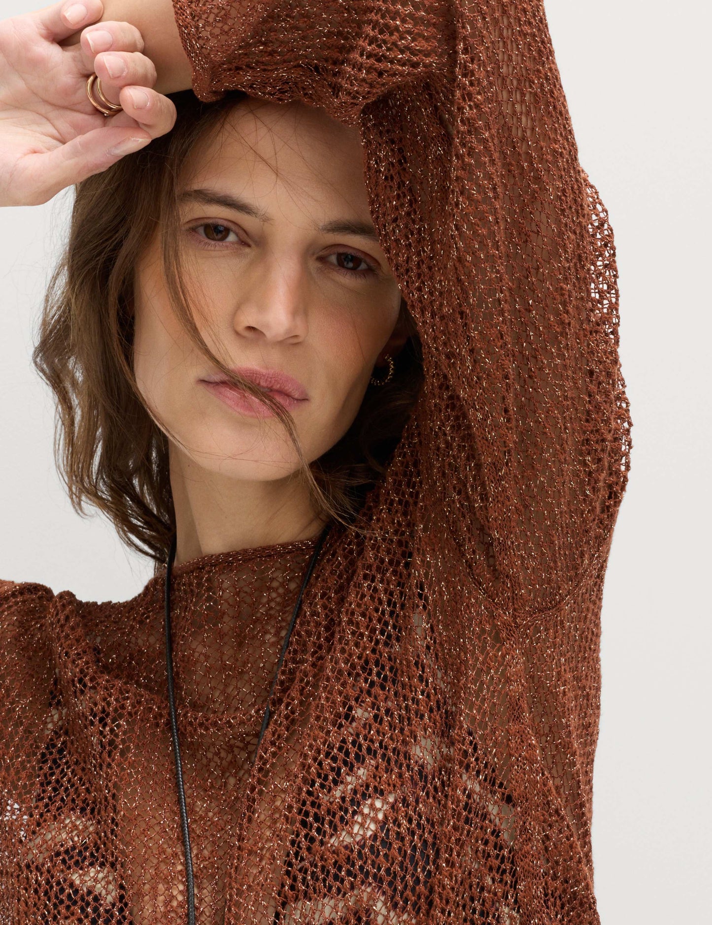 Cotton Blend Metallic Jumper with Linen