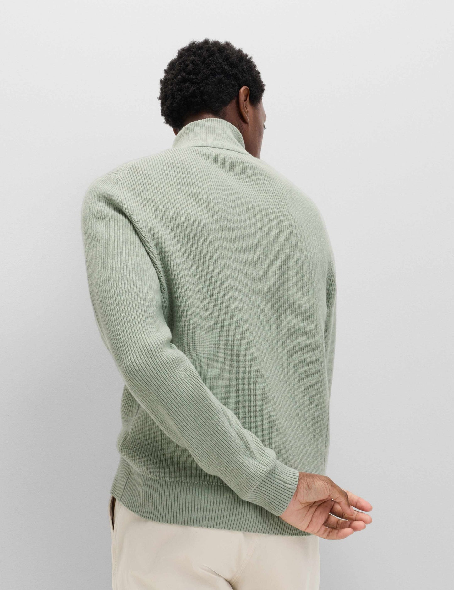 Cotton Blend Ribbed Half Zip Jumper