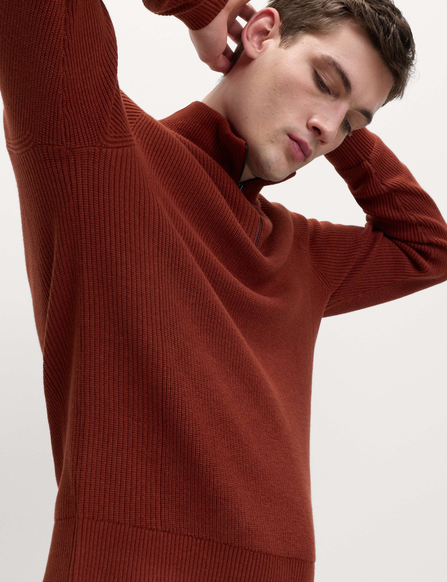 Cotton Blend Ribbed Half Zip Jumper