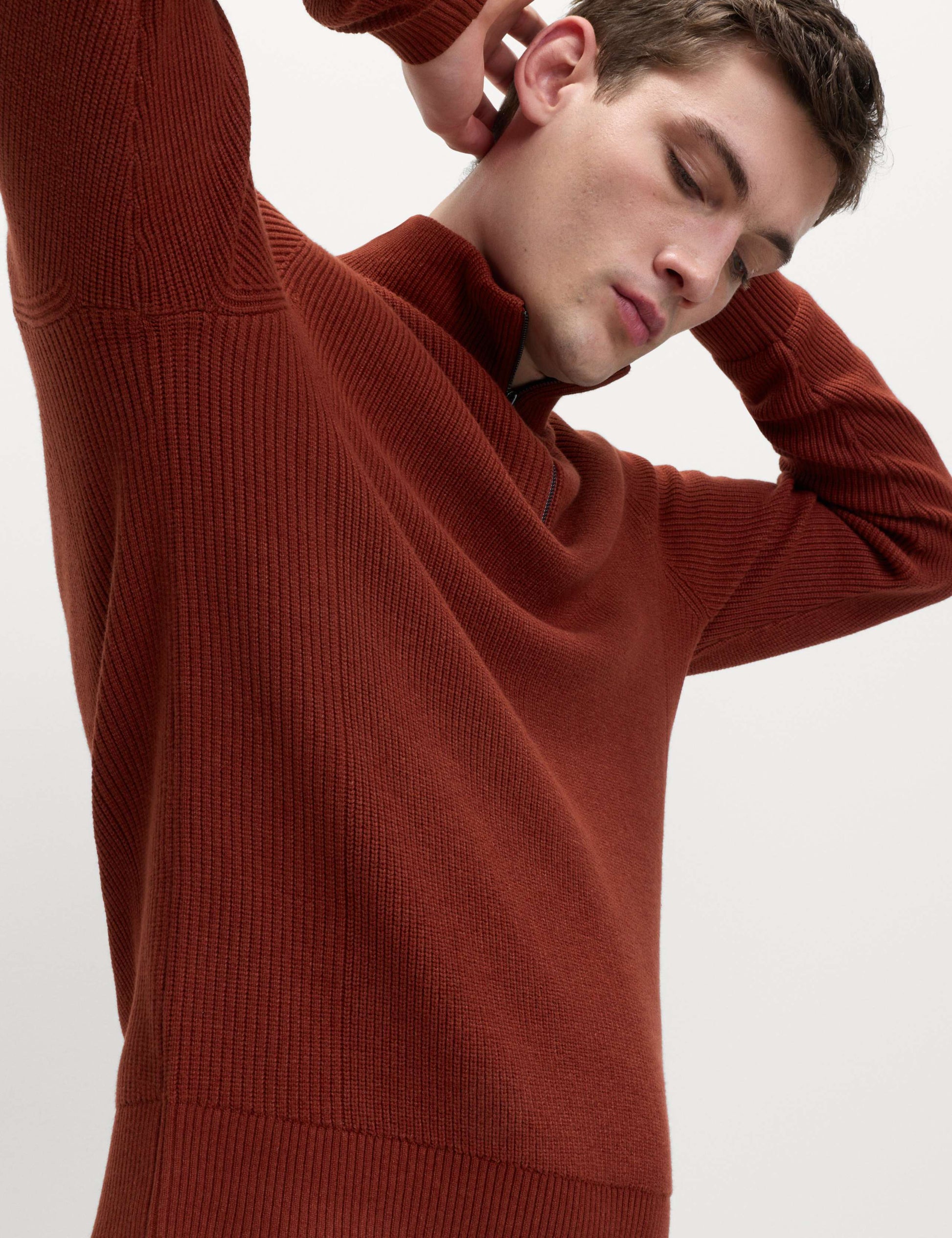 Cotton Blend Ribbed Half Zip Jumper