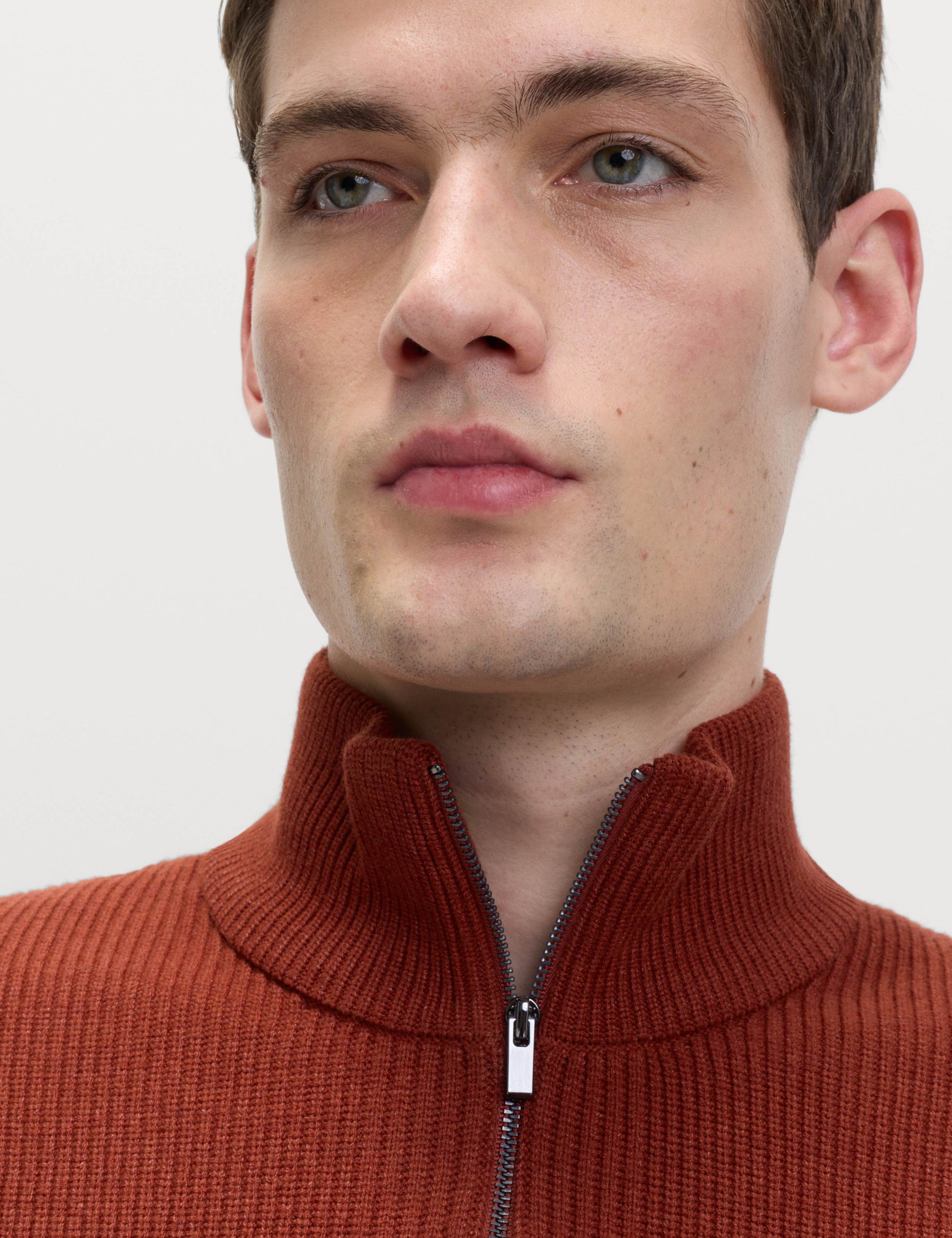 Cotton Blend Ribbed Half Zip Jumper