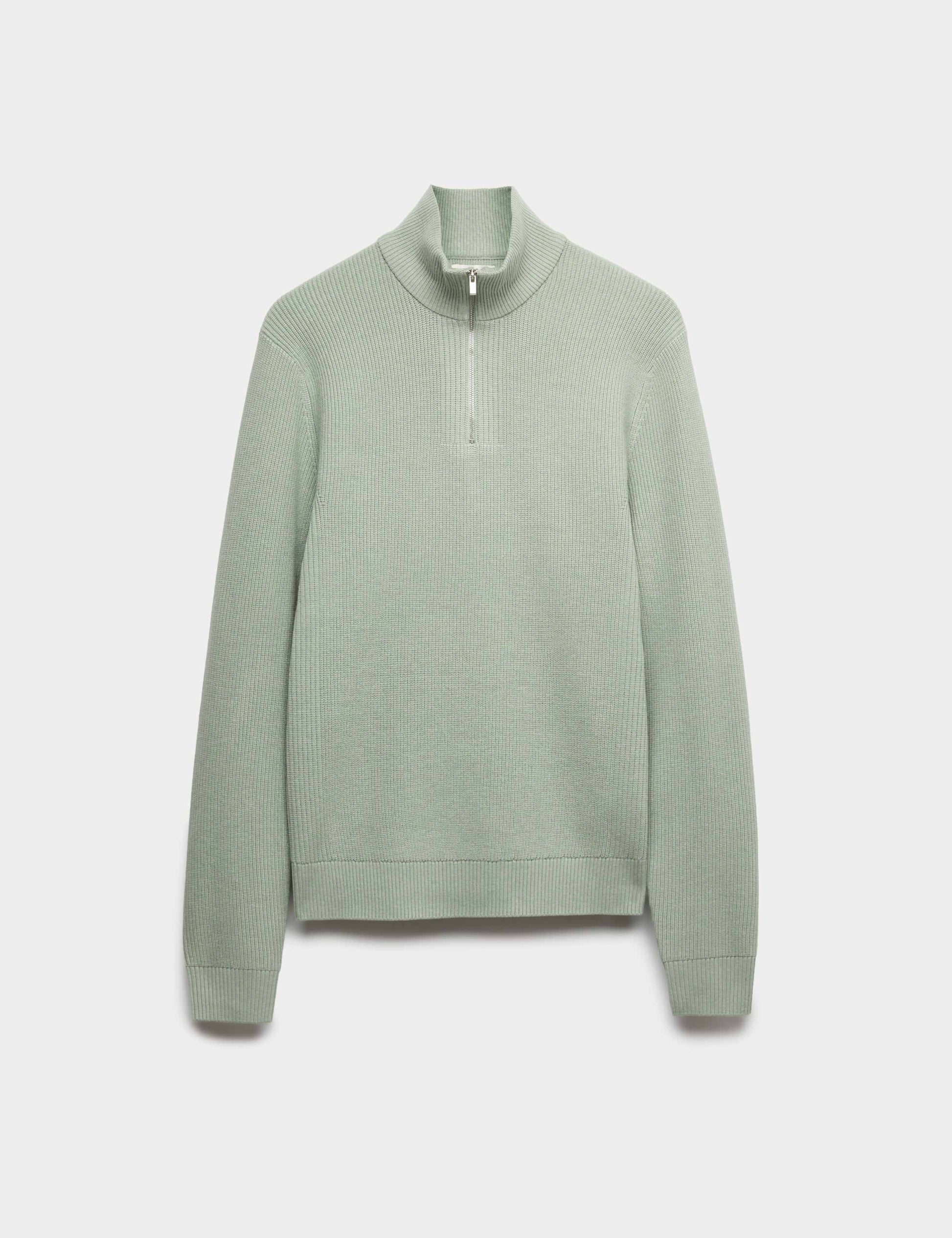 Cotton Blend Ribbed Half Zip Jumper