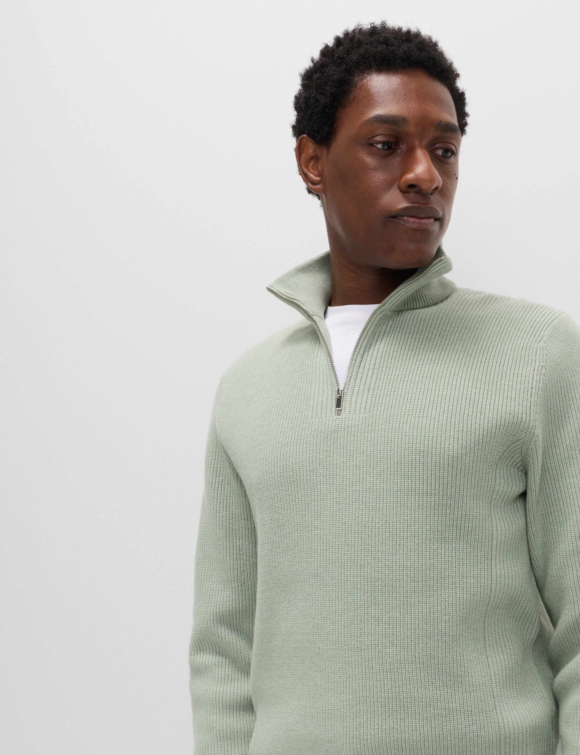 Cotton Blend Ribbed Half Zip Jumper