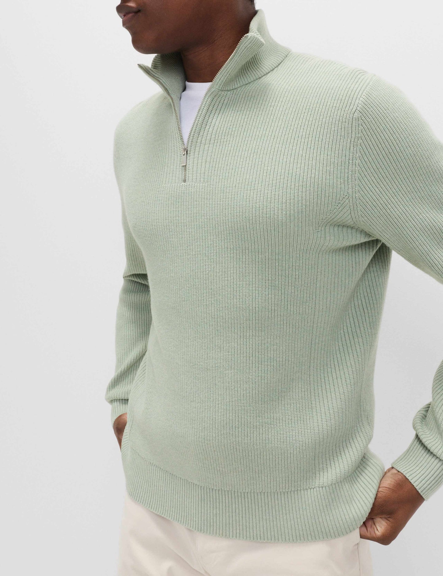 Cotton Blend Ribbed Half Zip Jumper