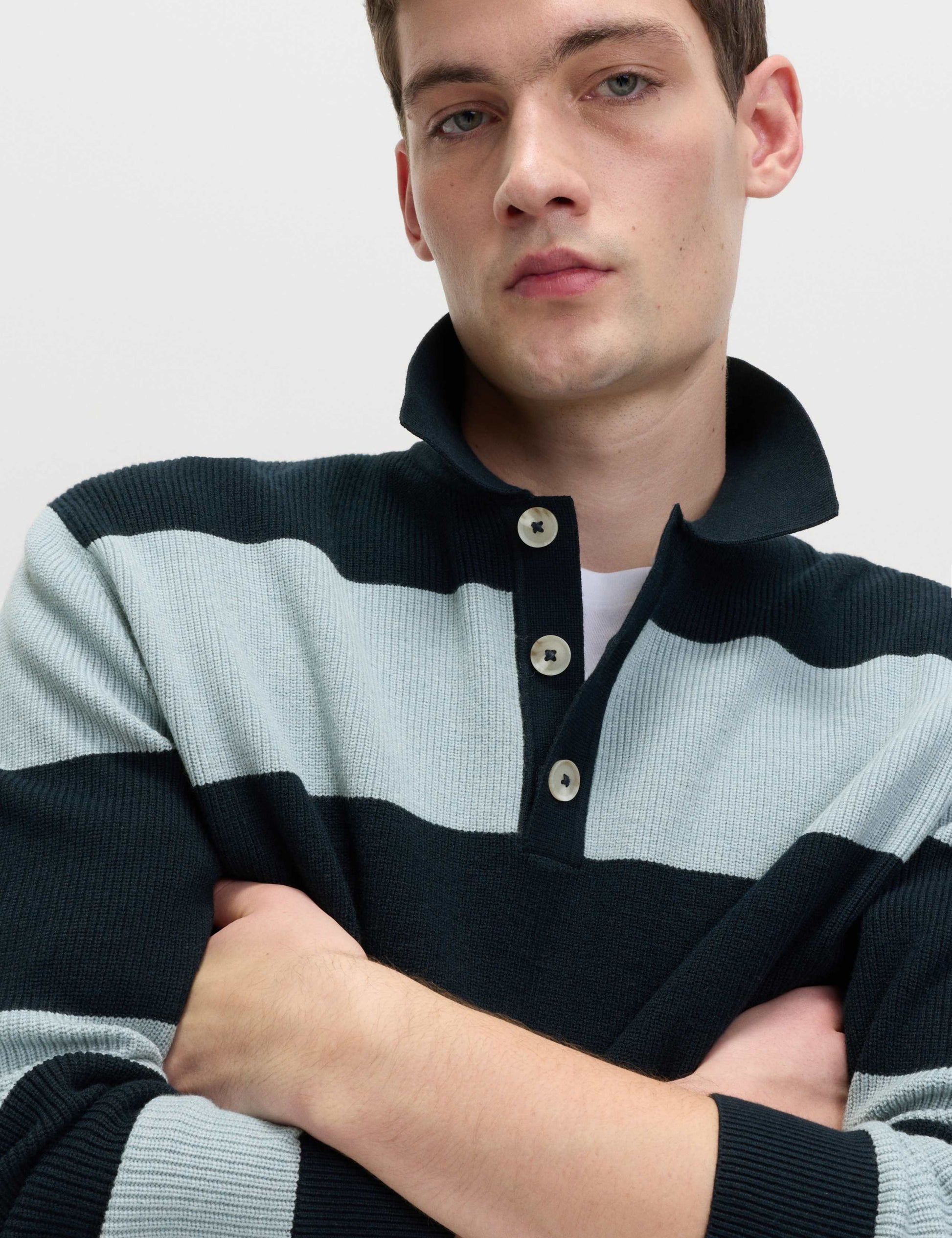 Cotton Blend Striped Rugby Shirt