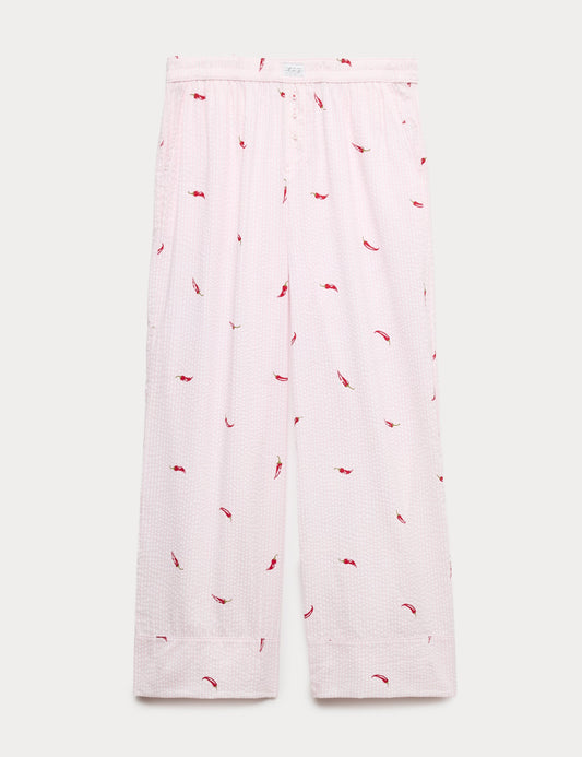 Cotton Modal Seersucker Chilli Pyjama Bottoms