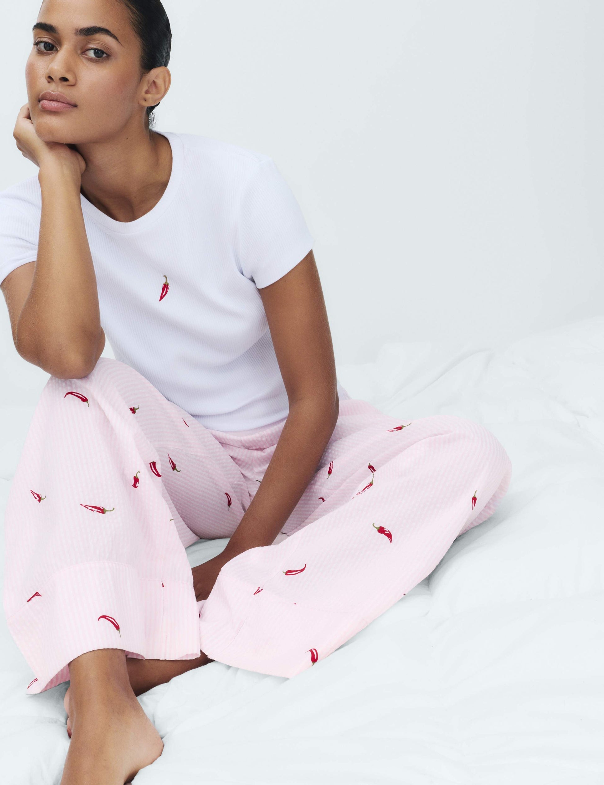 Cotton Modal Seersucker Chilli Pyjama Bottoms