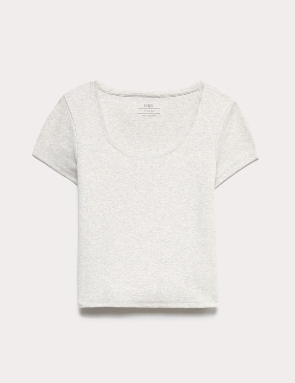 Cotton Rich Lace Trim Fitted Crop T-Shirt (6-16 Yrs)